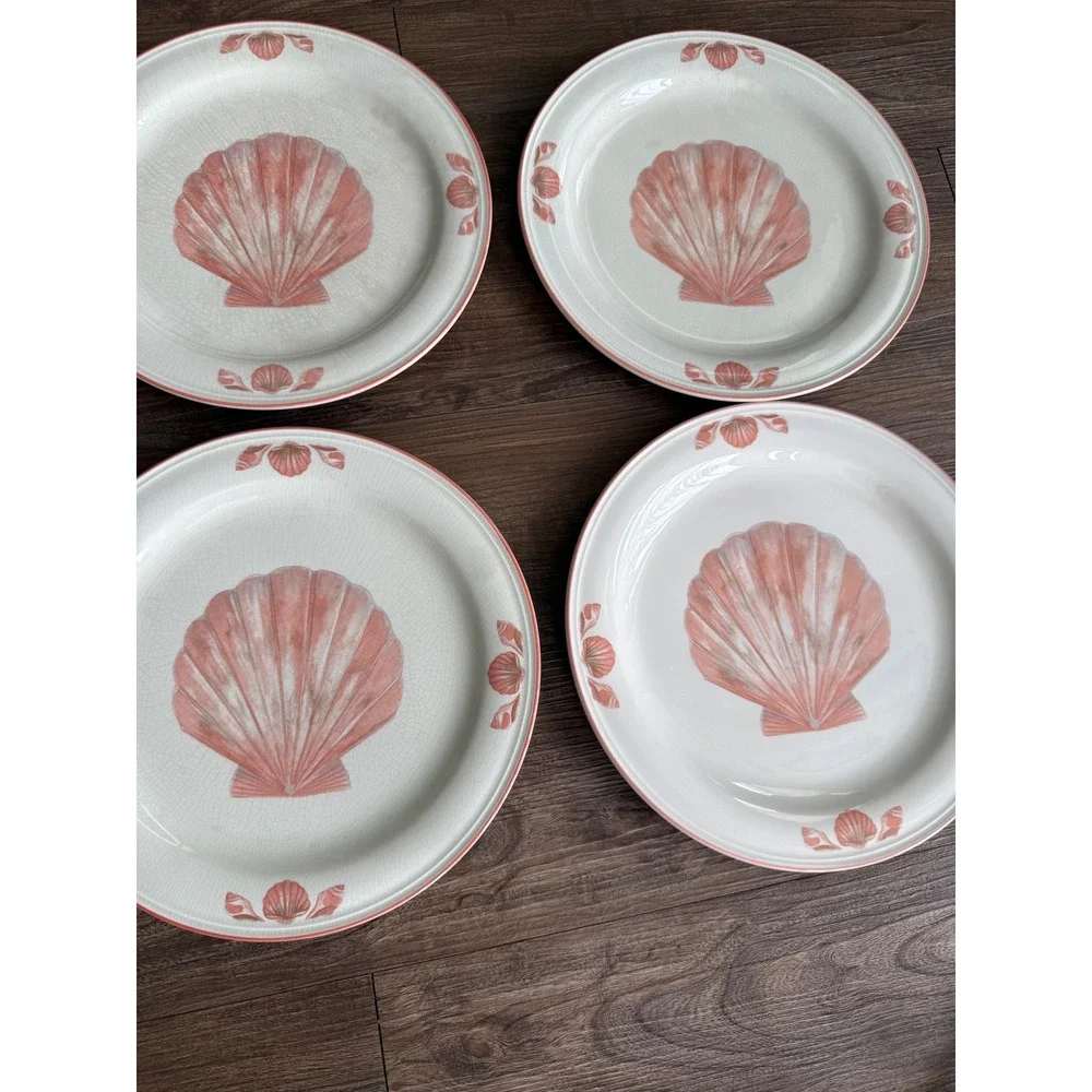 Sangostone Coquille Dinner Plates Set of 6 Pink Seashell Coastal Stoneware 10.75